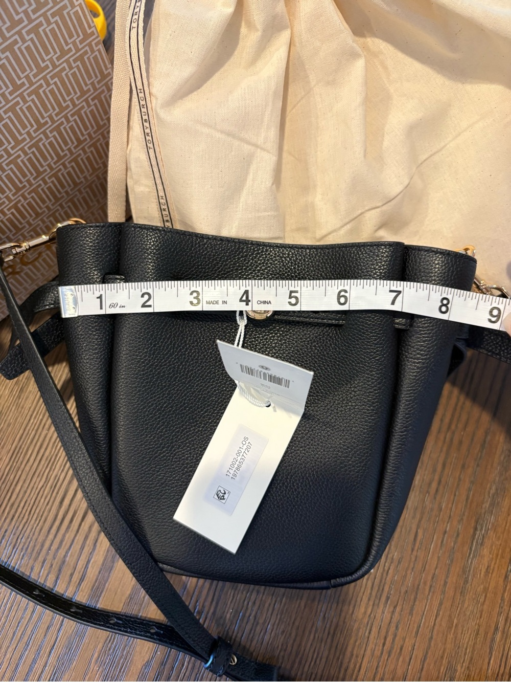 Tory Burch Black Pebbled Leather small Romy Crossbody with Adjustable Strap - Picture 11 of 14